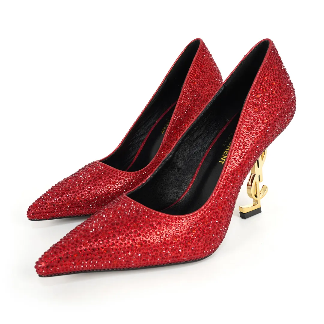 👟👟Ex-factory price 600👟👟 [Saint Laurent] YSL letter metal heels. Fabric: Cow patent leather/cow leather. Sheepskin lining/foot pads, Italian leather outsole. The letter heel is cast from ultra-high-strength steel. Heel height: 10.5CM and 8.5M two heel heights. Size 35-42 (42 is custom-made and cannot be returned or exchanged).